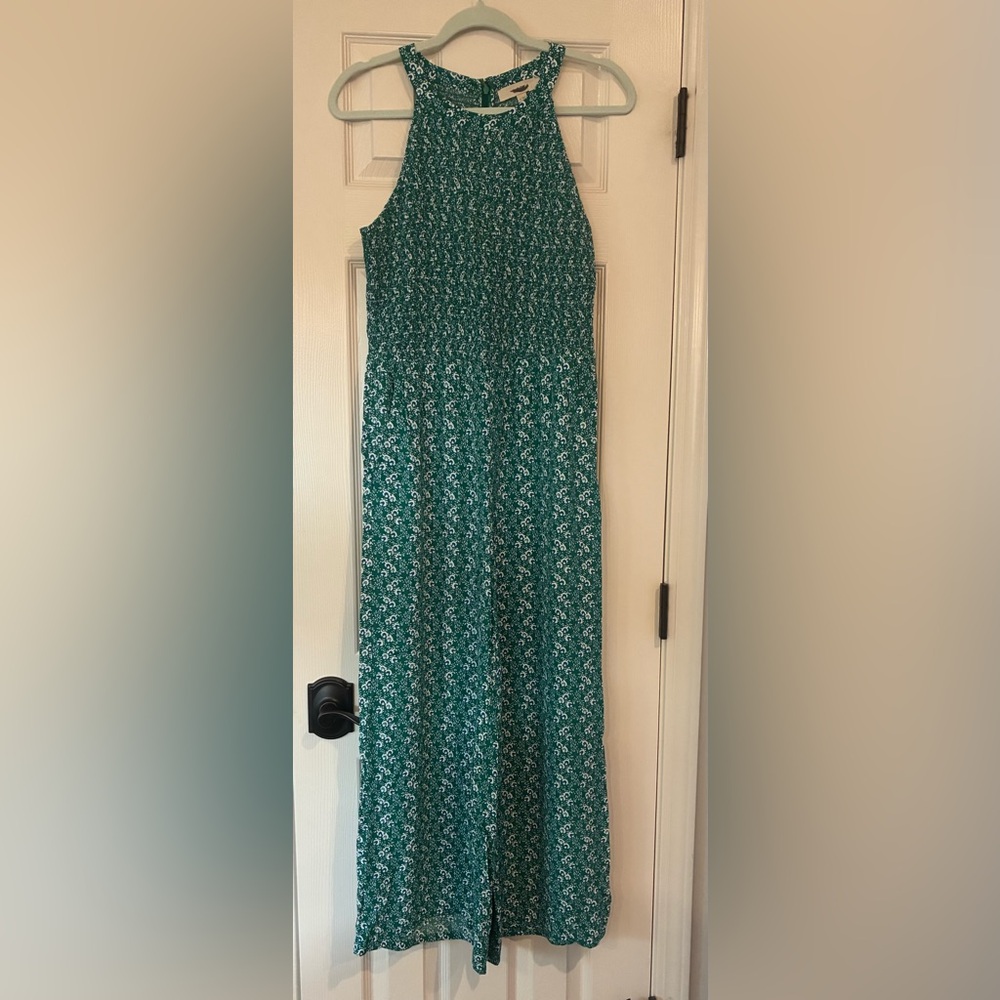 LOFT Green, blue and White Floral Smocked Jumpsuit Size 4